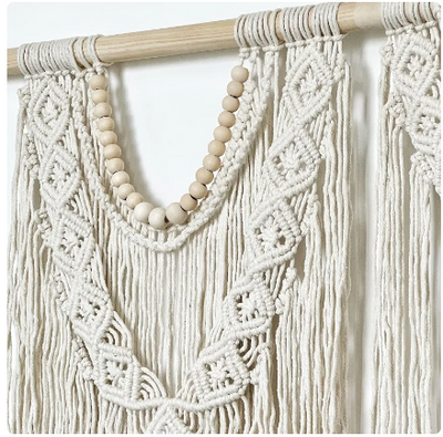 2 PCS,Macrame Handwoven Bohemian Cotton Rope Boho Tapestry Home Decor Creamy-White Wall Hanging Decoration Art Tapestry